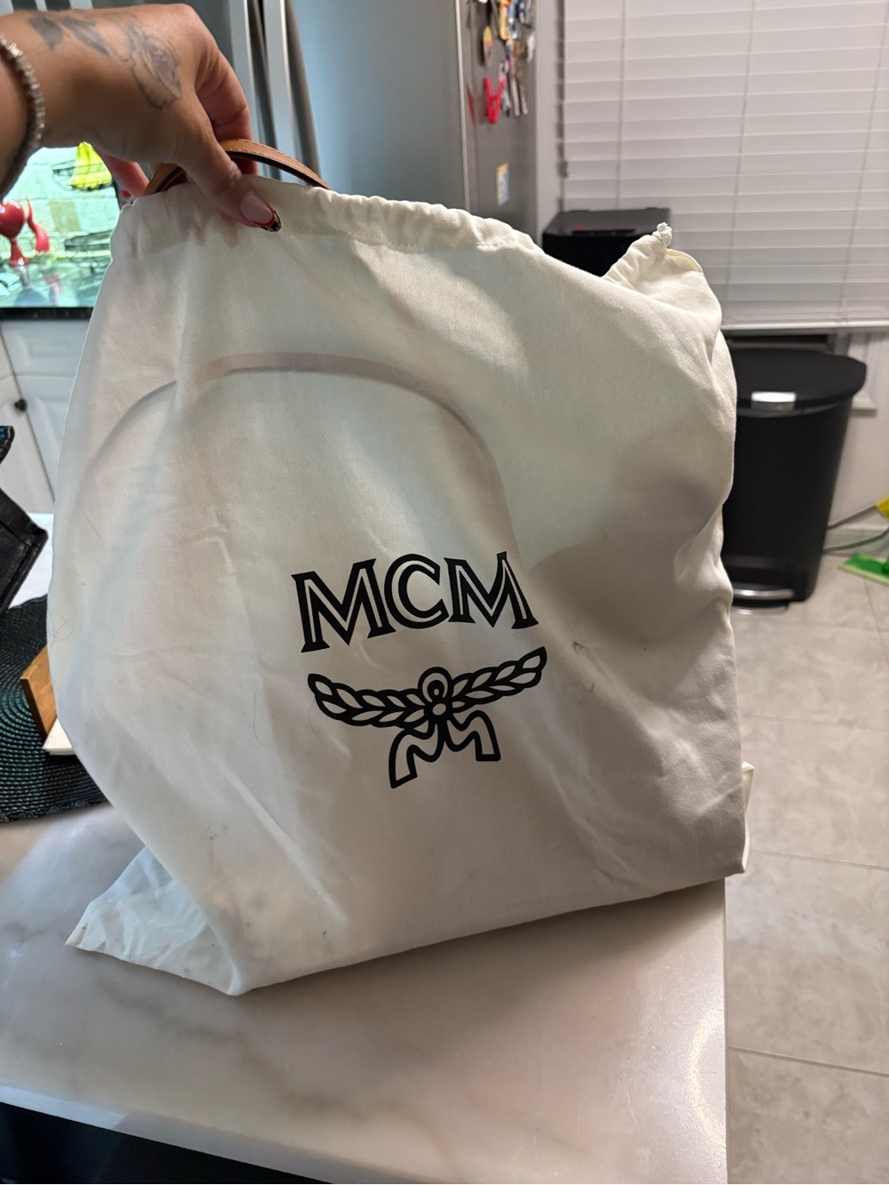 Authentic MCM White and Black Logo Drawstring Dust Bag - Picture 2 of 6